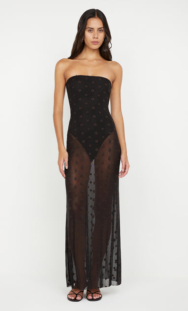 KARLA MINI DRESS - BLACK/CHOC SPOT