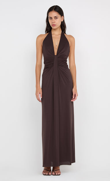 TILLIE DRAPE MAXI DRESS - DARK CHOCOLATE