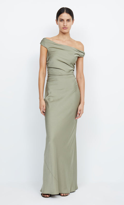 Eternity Off Shoulder Bridesmaid Maxi Dress in Sage by Bec + Bridge
