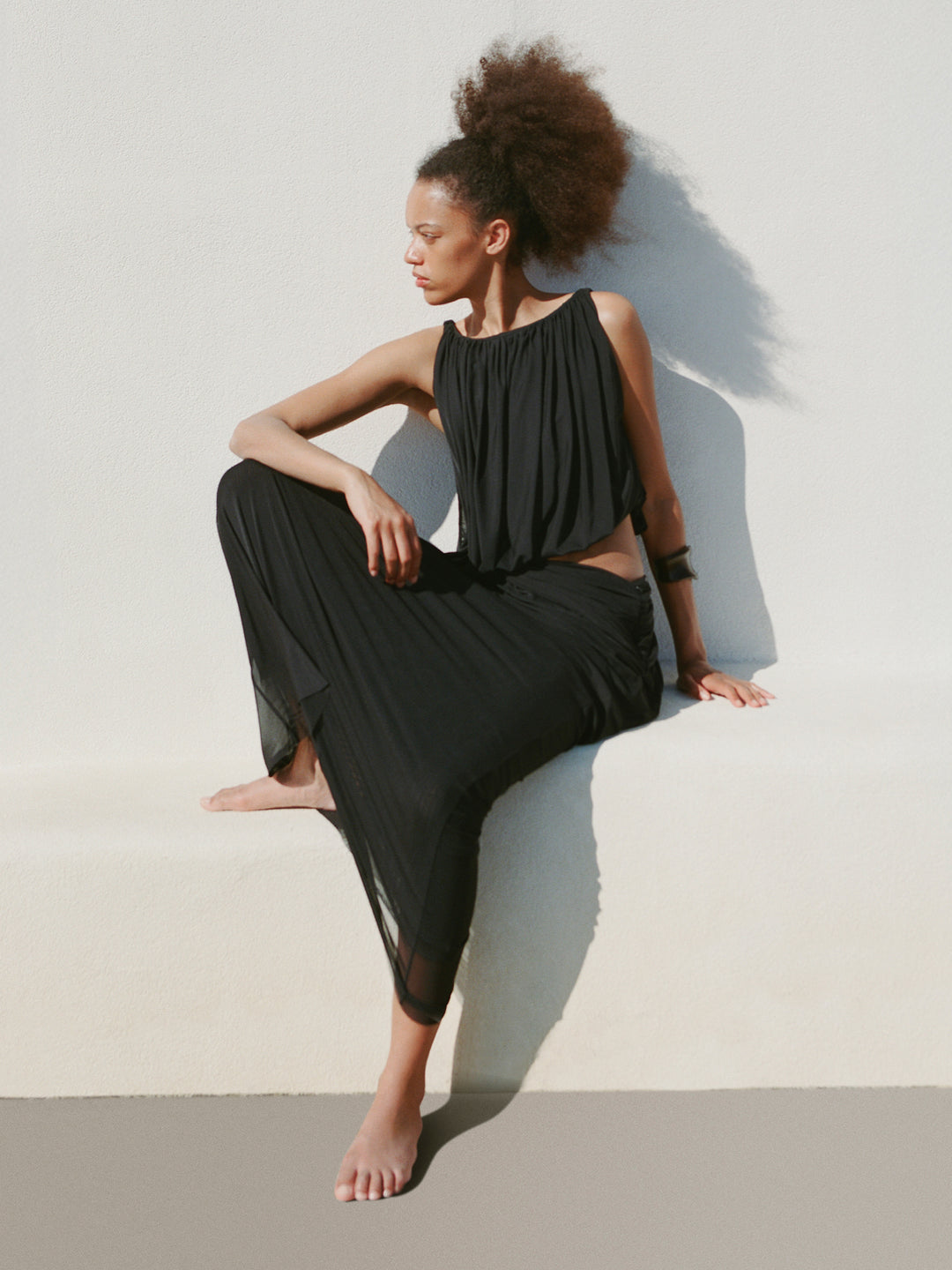 ANYA GATHERED MAXI DRESS - BLACK