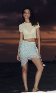 ALGARVE ASYM MINI SKIRT - MINT SLICE STRIPE