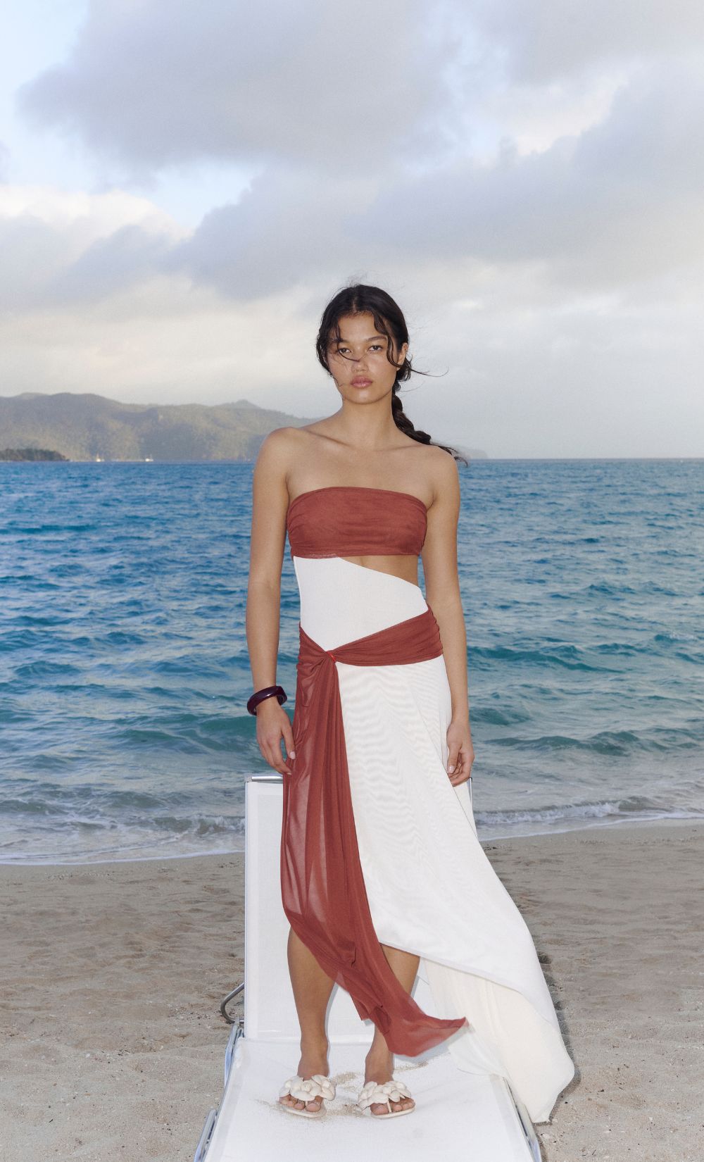 AYLA STRAPLESS DRESS - RUST / BUTTER CREAM