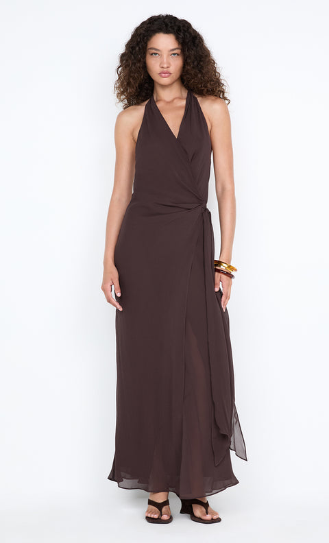 SONEVA WRAP DRESS - DARK CHOCOLATE