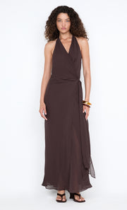 SONEVA WRAP DRESS - DARK CHOCOLATE