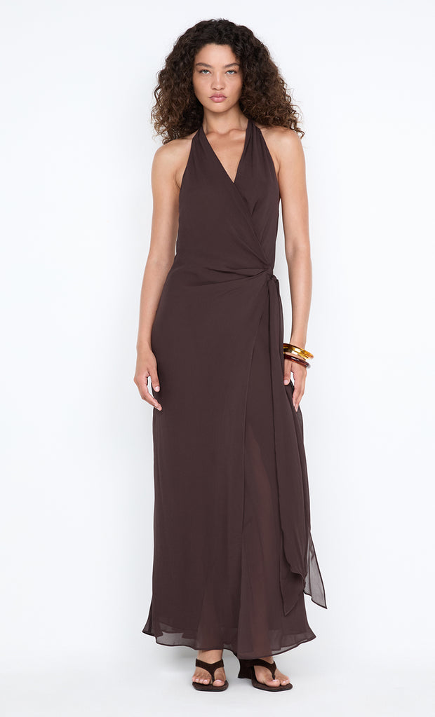 SONEVA WRAP DRESS - DARK CHOCOLATE