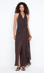 SONEVA WRAP DRESS - DARK CHOCOLATE