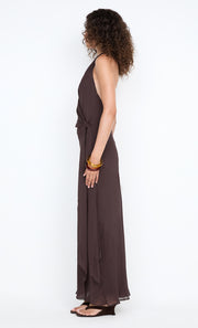 SONEVA WRAP DRESS - DARK CHOCOLATE