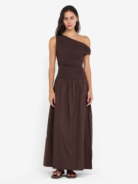 FREYA ASYM MAXI DRESS - DARK CHOCOLATE