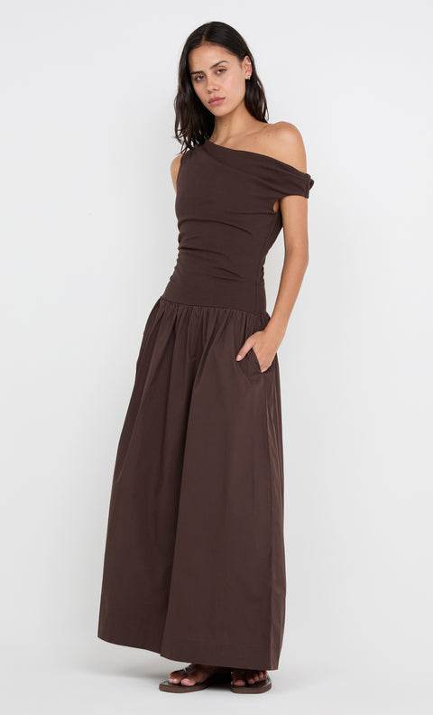 FREYA ASYM MAXI DRESS - DARK CHOCOLATE
