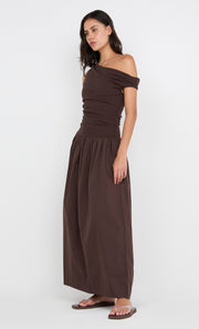 FREYA ASYM MAXI DRESS - DARK CHOCOLATE