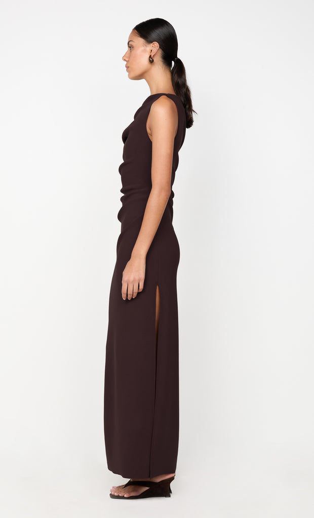 LEORA ASYM MAXI DRESS - DARK CHOCOLATE