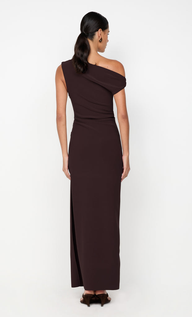LEORA ASYM MAXI DRESS - DARK CHOCOLATE