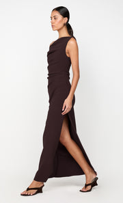LEORA ASYM MAXI DRESS - DARK CHOCOLATE