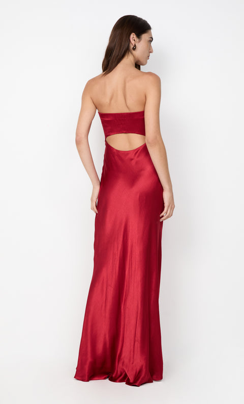 CINDER STRAPLESS MAXI DRESS - CHERRY