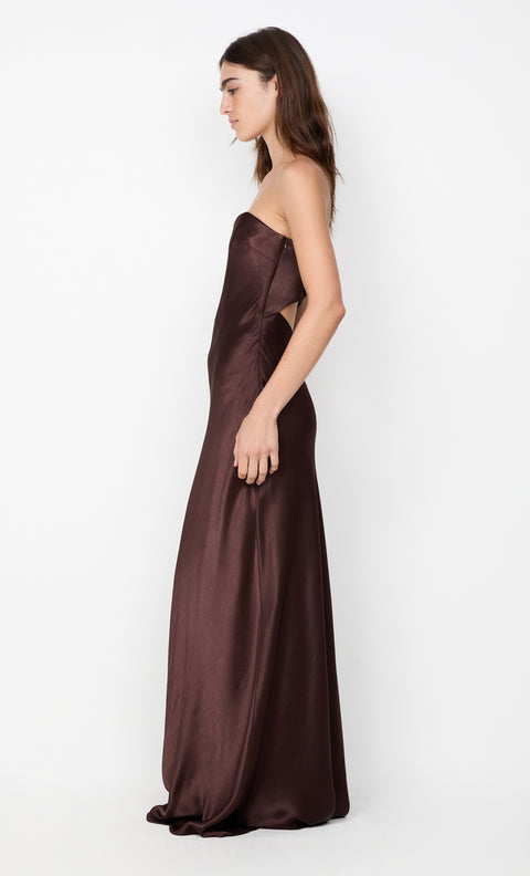 CINDER STRAPLESS MAXI DRESS - DARK CHOCOLATE