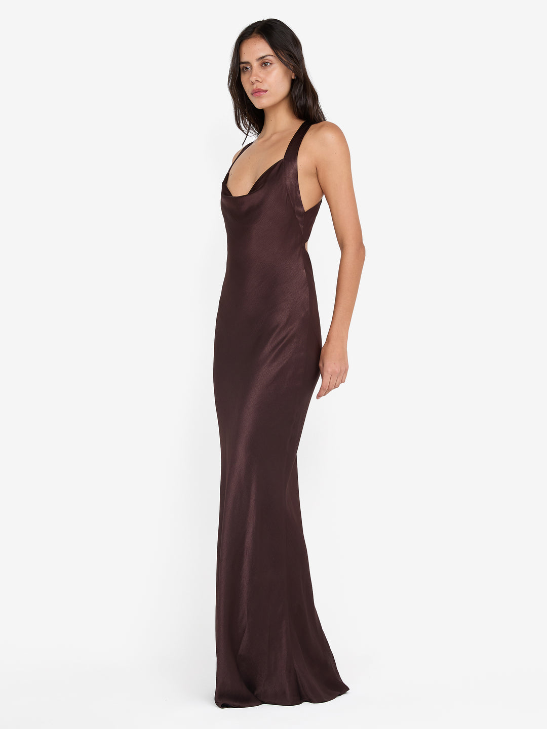 GIA HALTER MAXI DRESS - DARK CHOCOLATE