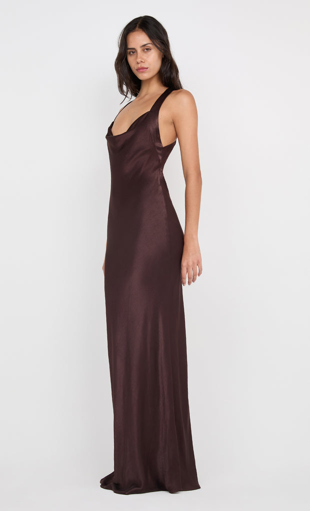 GIA HALTER MAXI DRESS - DARK CHOCOLATE