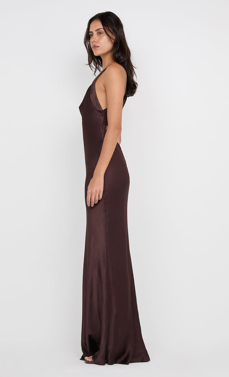 GIA HALTER MAXI DRESS - DARK CHOCOLATE