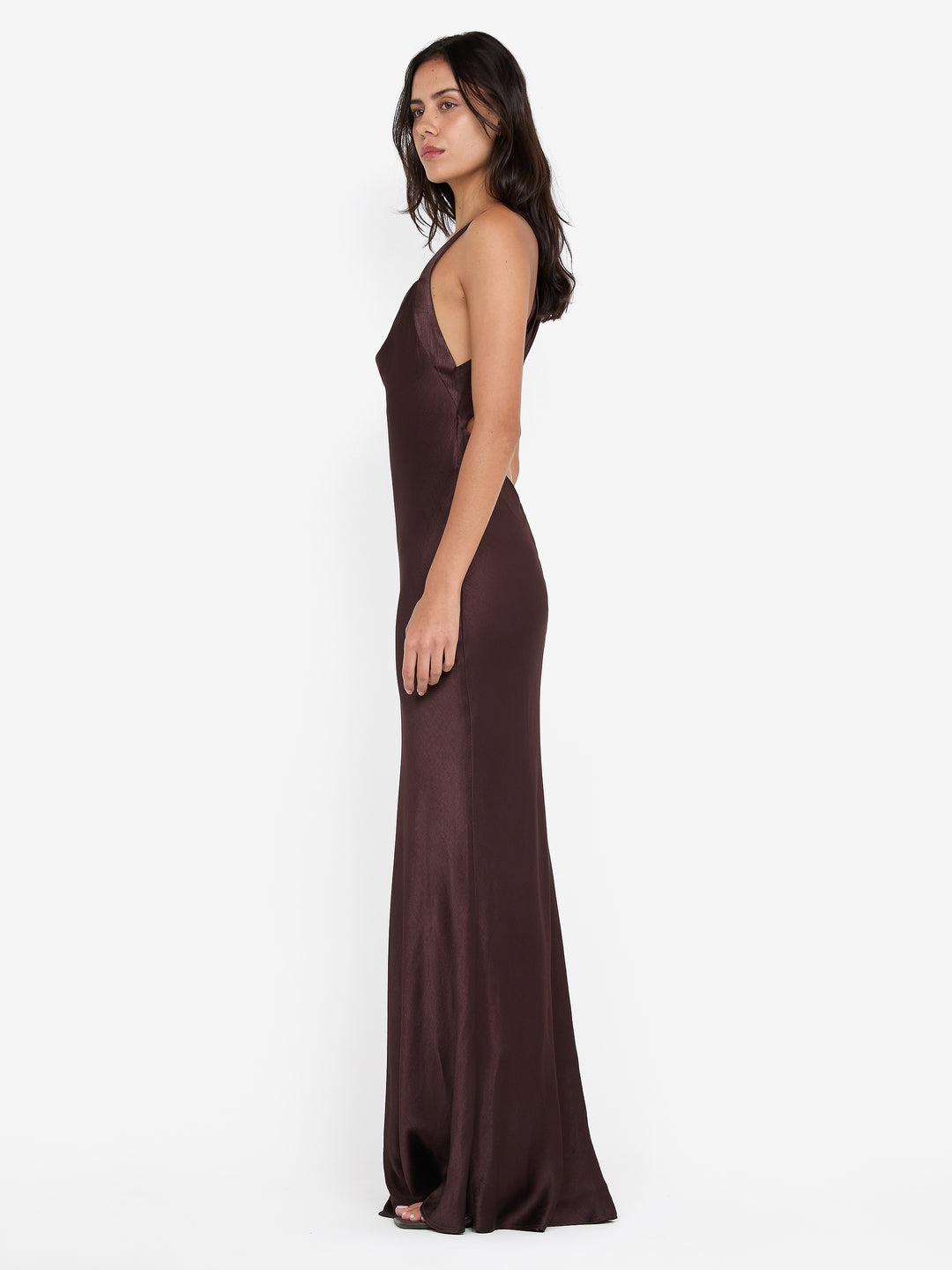 GIA HALTER MAXI DRESS - DARK CHOCOLATE