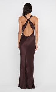 GIA HALTER MAXI DRESS - DARK CHOCOLATE