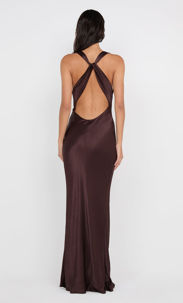 GIA HALTER MAXI DRESS - DARK CHOCOLATE