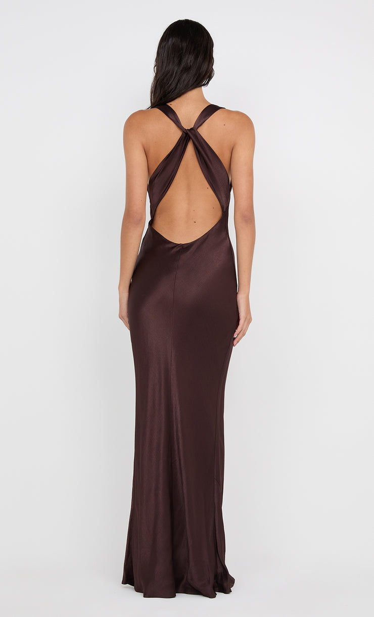 GIA HALTER MAXI DRESS - DARK CHOCOLATE