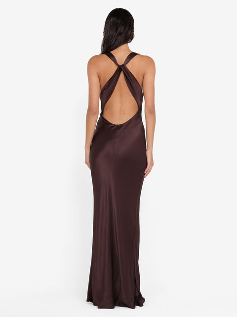 GIA HALTER MAXI DRESS - DARK CHOCOLATE