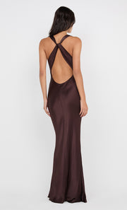 GIA HALTER MAXI DRESS - DARK CHOCOLATE