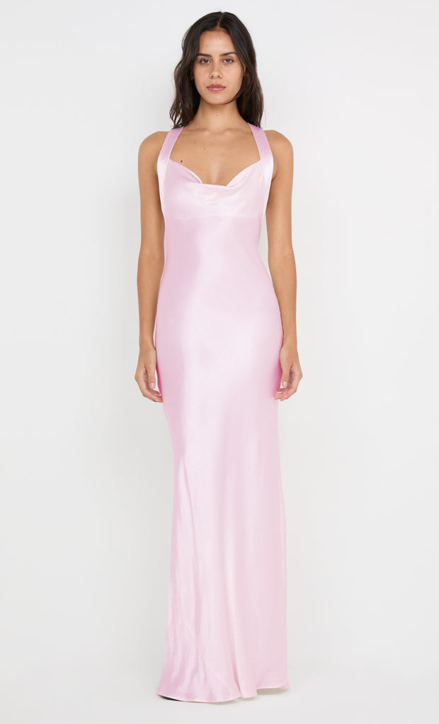 GIA HALTER MAXI DRESS - POWDER PINK