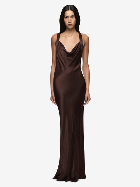 GIA HALTER MAXI DRESS - DARK CHOCOLATE