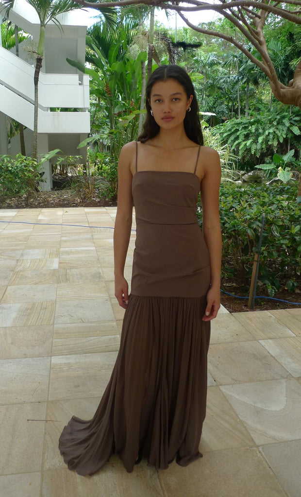 REID DROP WAIST MAXI DRESS - MILK CHOCOLATE