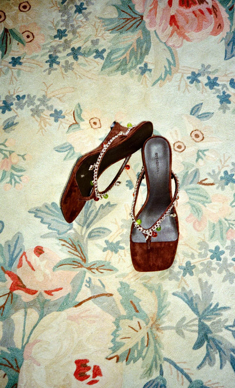 LILLIE BEADED WEDGE - CHOC SUEDE