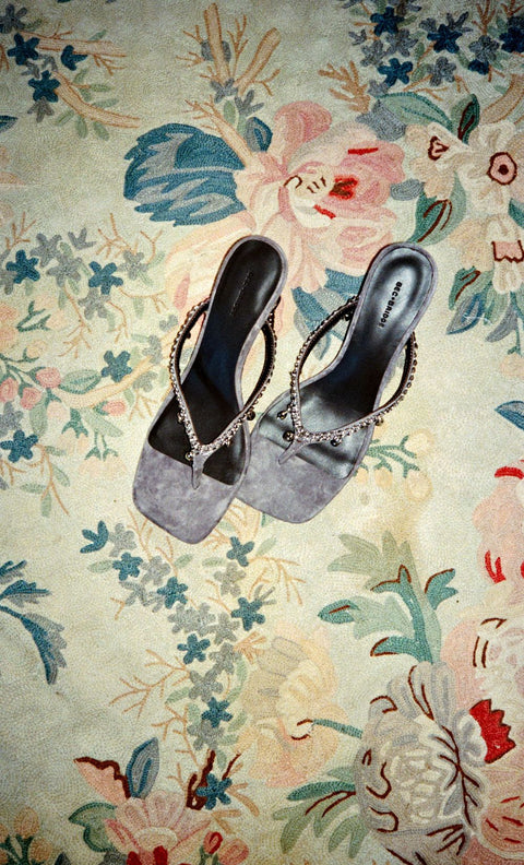 LILLIE BEADED WEDGE - CHARCOAL SUEDE