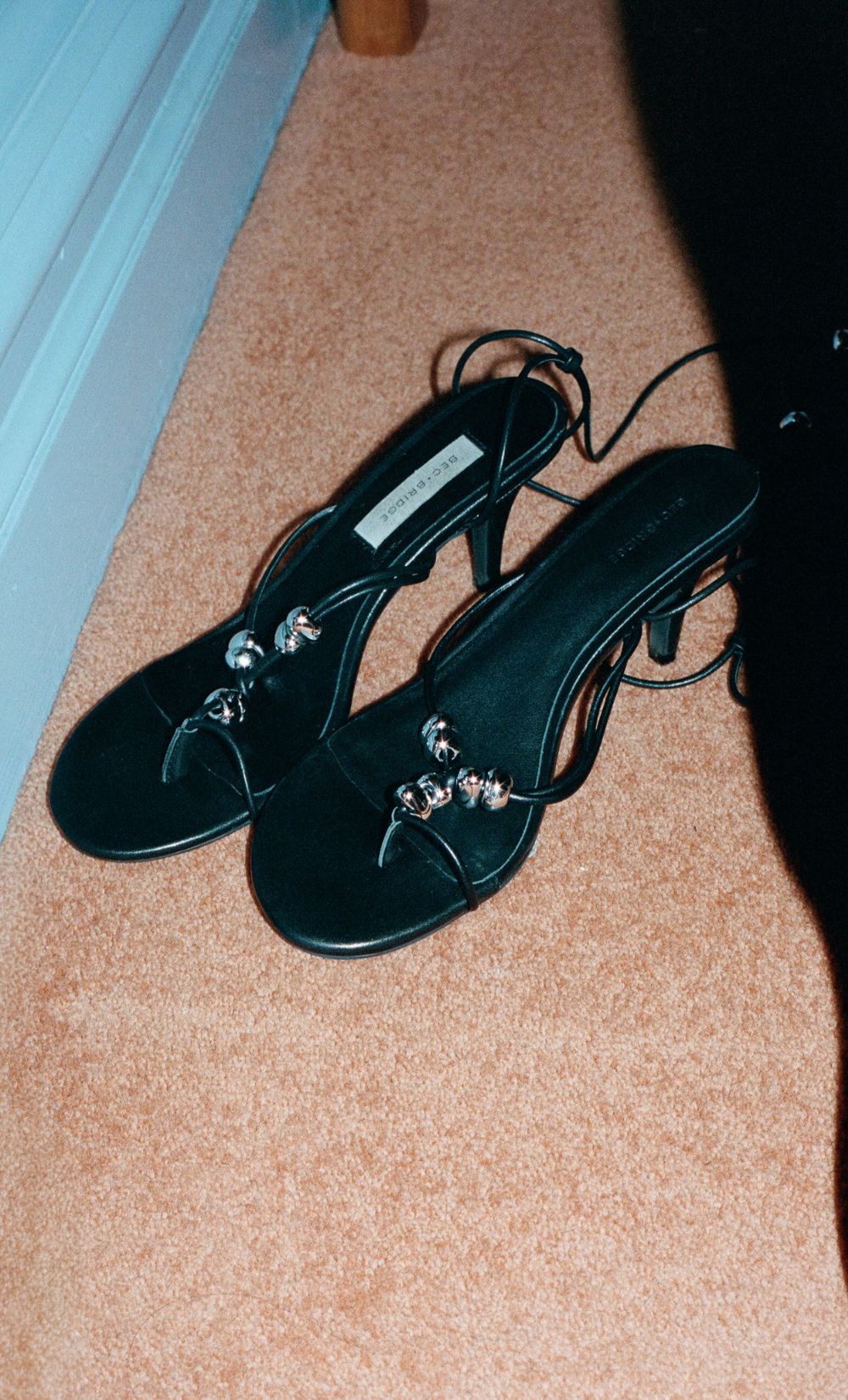 LEYLA BEADED HEEL - BLACK LEATHER/SILVER