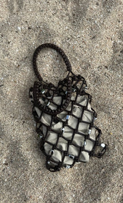 LUNA BEADED BAG - CHOC/SILVER
