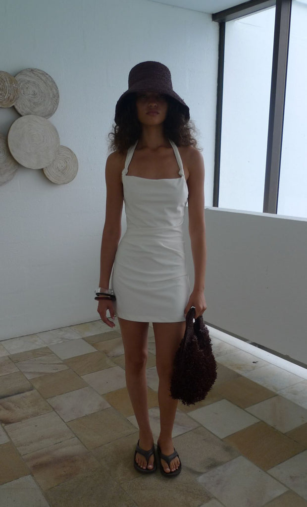 ANNETTA HALTER MINI DRESS - WHITE