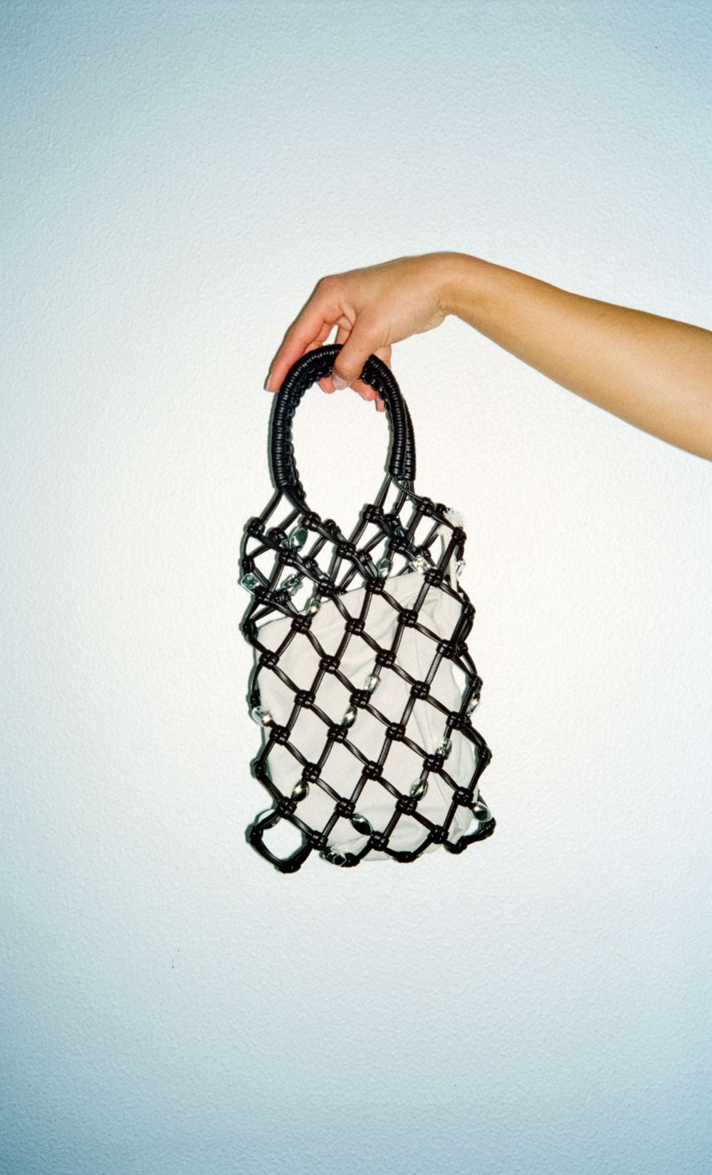 LUNA BEADED BAG - CHOC/SILVER