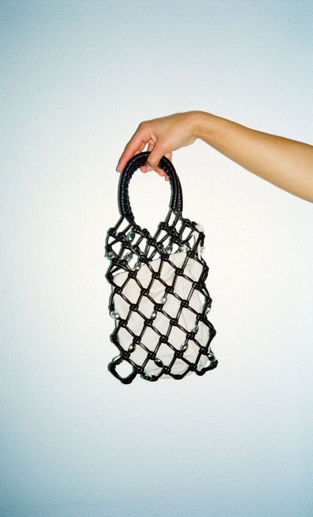 LUNA BEADED BAG - CHOC/SILVER