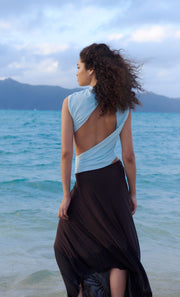 CONNI ASYM MIDI DRESS - ARCTIC BLUE / DARK CHOC