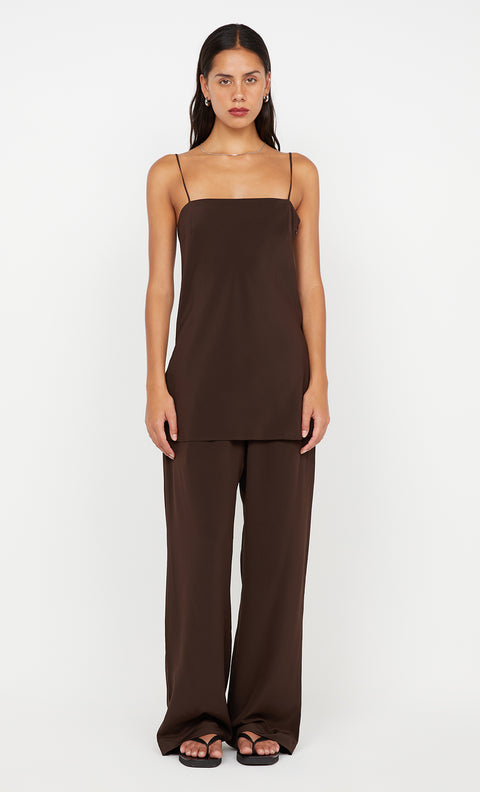 SILK LONG LINE CAMI - CHOC