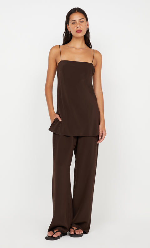SILK LONG LINE CAMI - CHOC