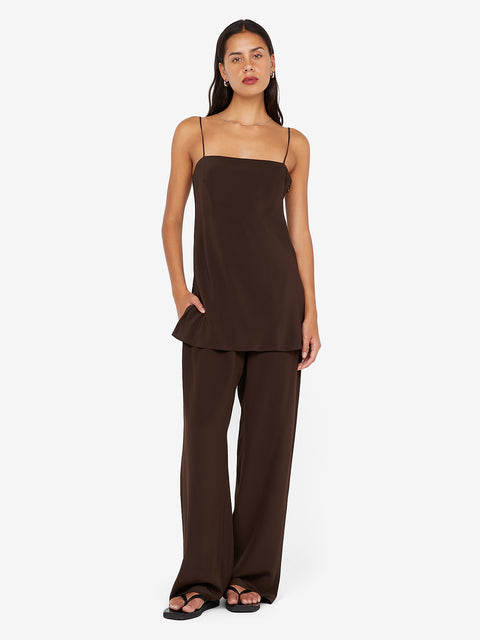 SILK LONG LINE CAMI - CHOC