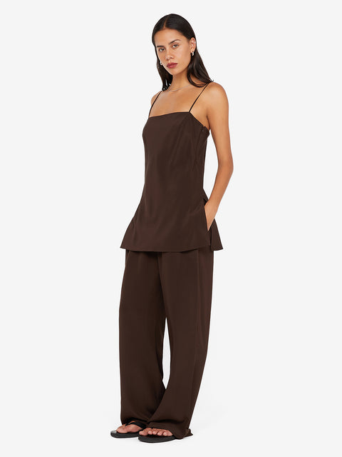 SILK LONG LINE CAMI - CHOC