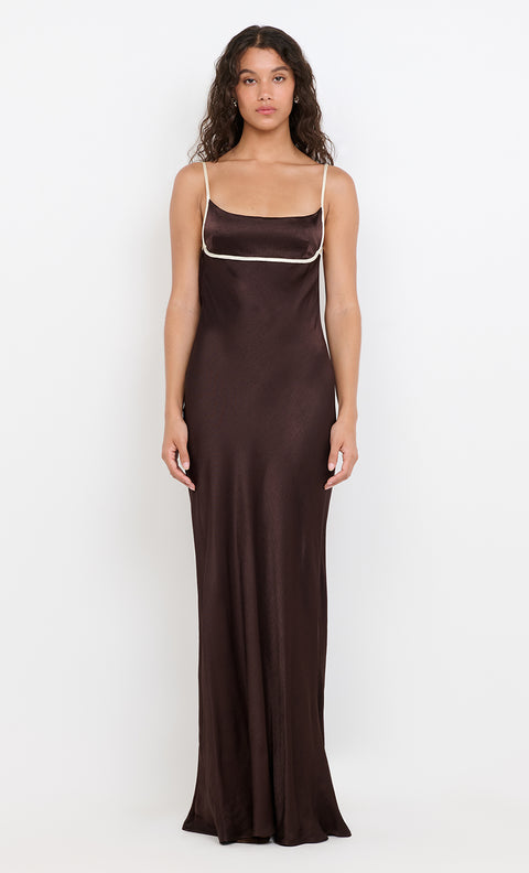MARCY COWL NECK MAXI DRESS - DARK CHOC/SNOW