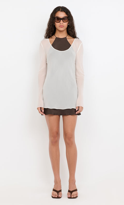 AUGUSTIN LAYERED MINI DRESS - SNOW/DARK CHOC