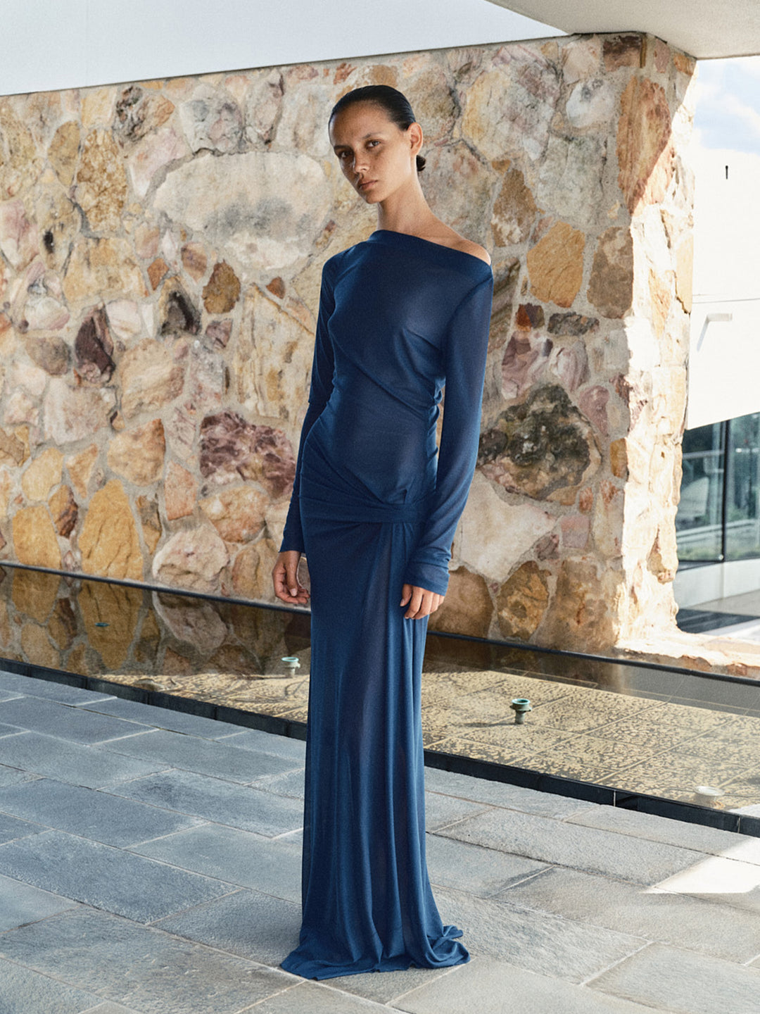 MARABOU LONG SLEEVE MAXI DRESS - PETROL