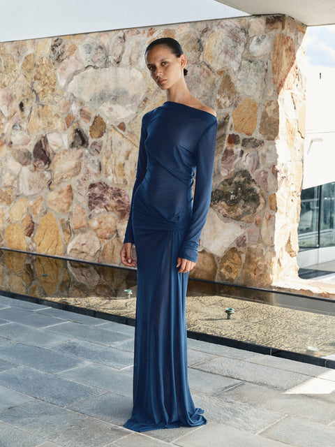 MARABOU LONG SLEEVE MAXI DRESS - PETROL