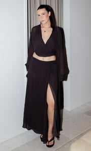 AURELIA WRAP TOP - DARK CHOCOLATE