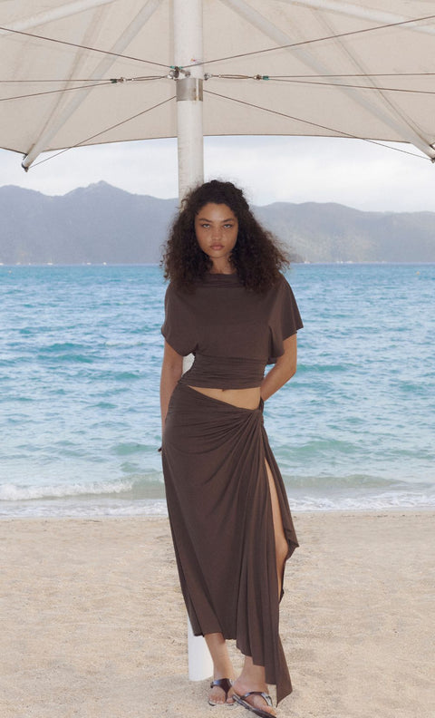 CLEMENTINE DRAPE SKIRT - MILK CHOCOLATE