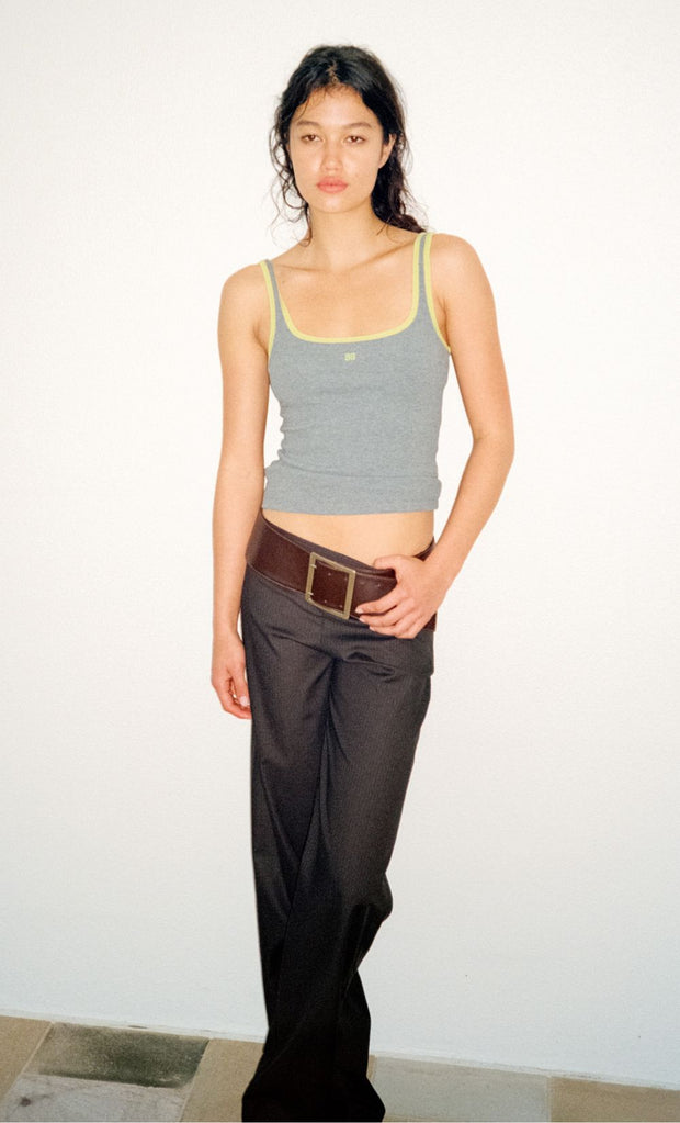 LANA SQUARE NECK TANK - GREY MARLE / LIME